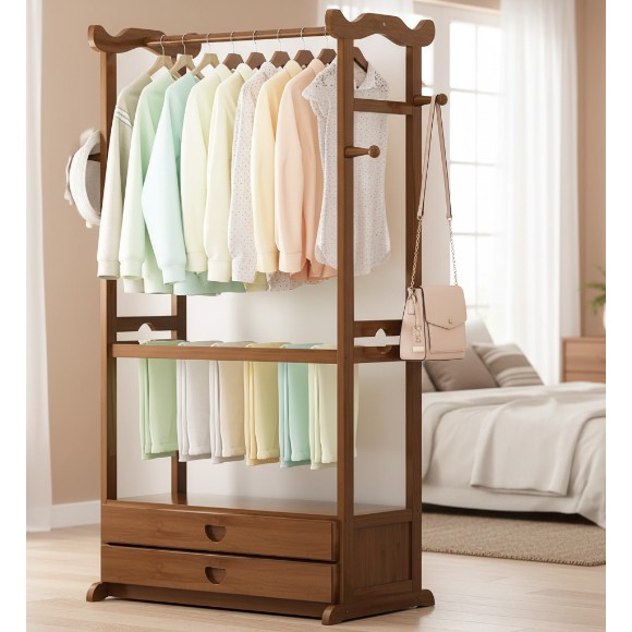 Wooden Clothing Rack Wardrobes Clothes Hanger Stand to Hang Clothes, Hats, Bags