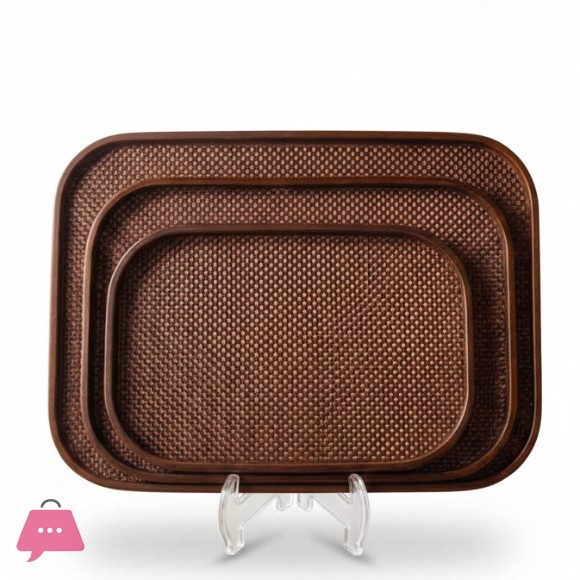 Wooden Serving Tray with Natural Jute Inlay 3Pcs