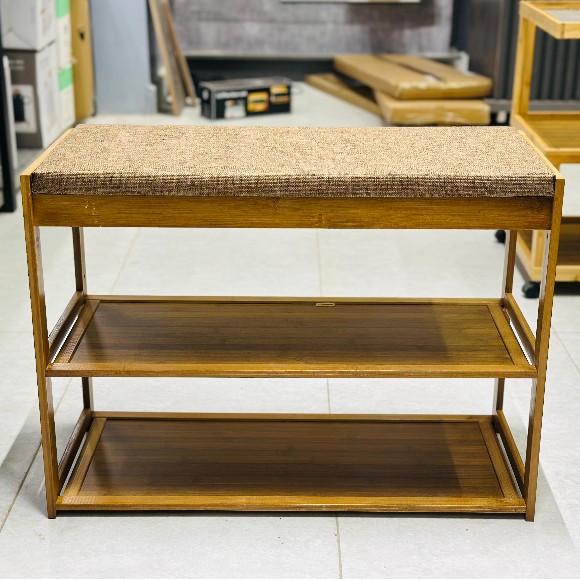 2-Tier Bamboo Shoe Bench Stable Shoe Organizer for Entryway Living Room Bench Seat