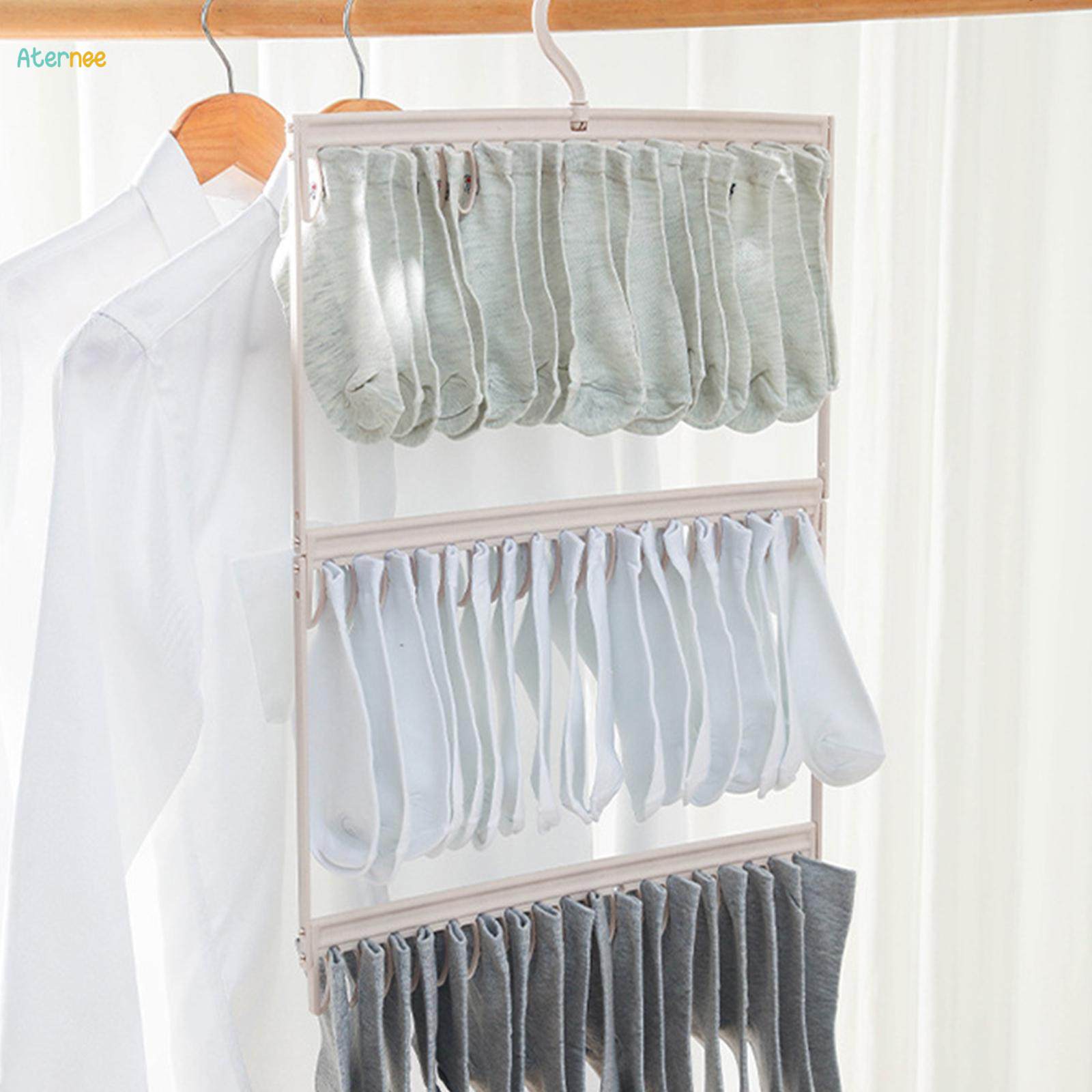 Underwear Hanger Clothes Drying Hanger with Clips for Balcony Closet Hotel 2 Tier