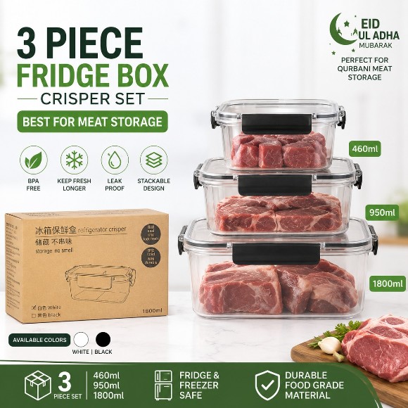 3 Piece Fridge Box Crisper Set Acrylic Food Storage Containers