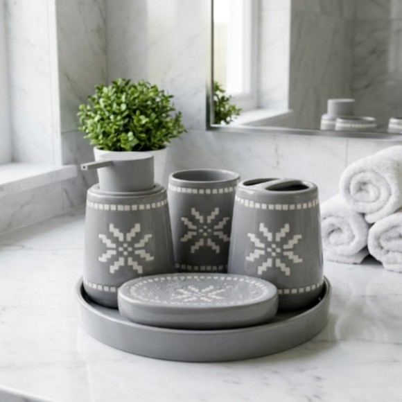 5-Piece Bathroom Accessories Set with Tray