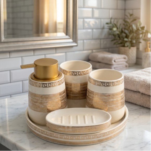 5-Piece Bathroom Accessories Set with Tray