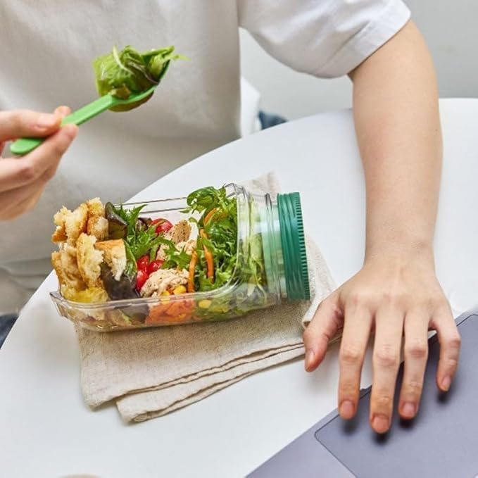 Side-Opening Salad Mason Jar, Leak-Proof Dressing Container