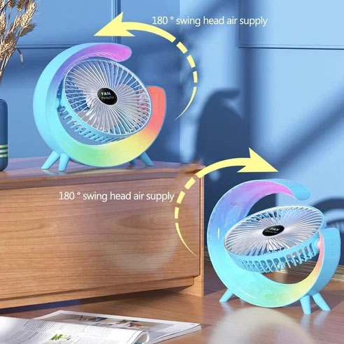 Colorful RGB Lighting Fan Usb Rechargeable Home Electric Fan Portable Fan For Bedroom Office Desktop