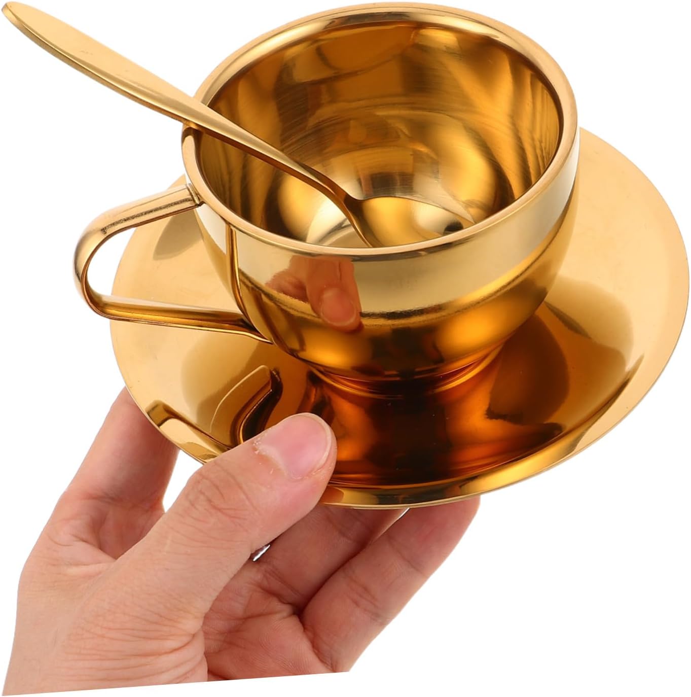 Stainless Steel Double Wall Mug Espresso Cup Saucer and Spoon Set