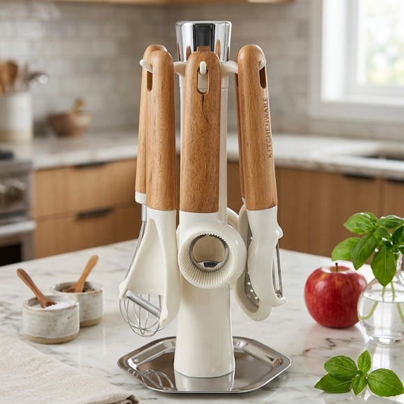 Wood & Cream Kitchen Tool Set 7-Pcs
