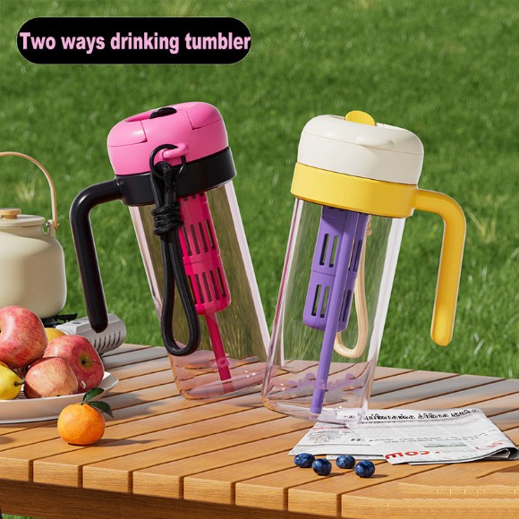900ml 30oz Plastic Tumbler with Handle Straw Handgrip Two Drinking Way BPA FREE Water Bottles