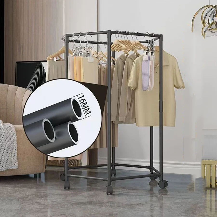 Hexagonal Rotating Clothes Rack Metal Clothes Drying Rack Movable Balcony Bedroom Clothing Storage Rack With Wheels