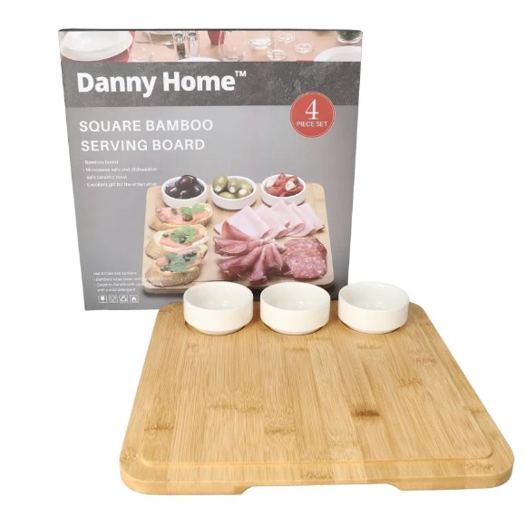 Danny Home Bamboo Serving Board & Bowls Set of 4 Pcs