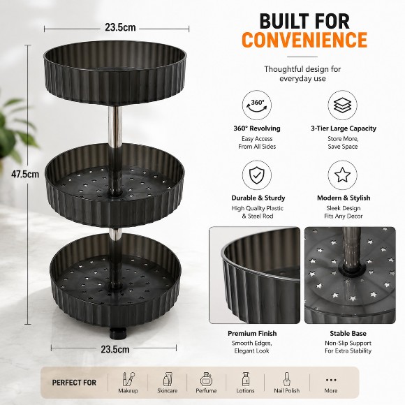 Cosmetic Stand 3 Layer with Metal Rod Revolving