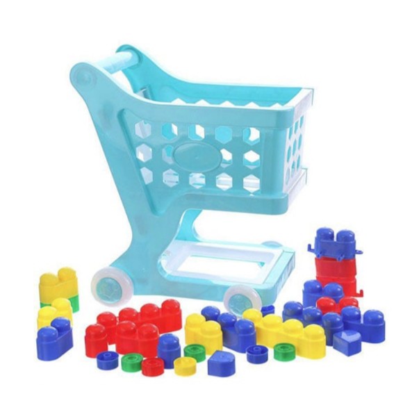 19 inch Mini Shopping Cart with Full Grocery Food Toy Playset for Kids