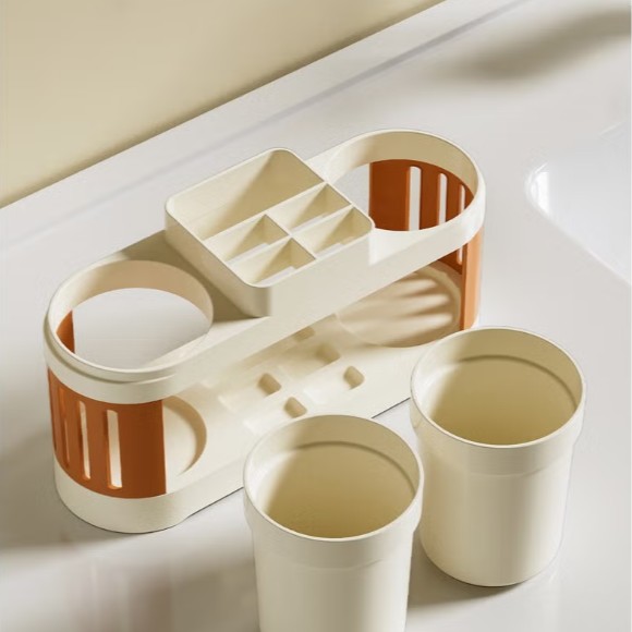 Dual-Cup Toothbrush Holder Set Anti-Slip Base