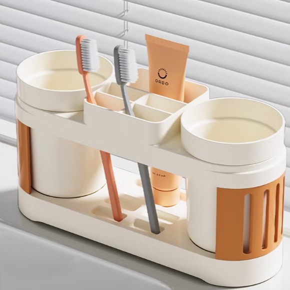 Dual-Cup Toothbrush Holder Set Anti-Slip Base