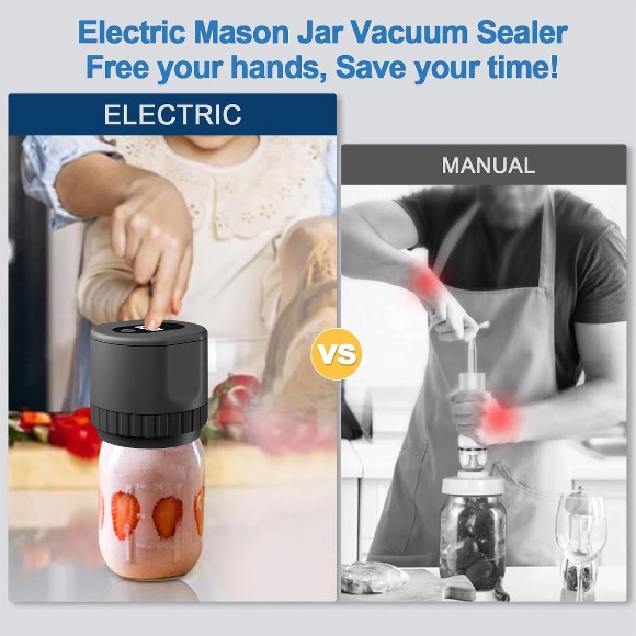 Electric Mason Jar Vacuum Sealer Kit Cordless Automatic Jar Sealer Kit for Food Storage