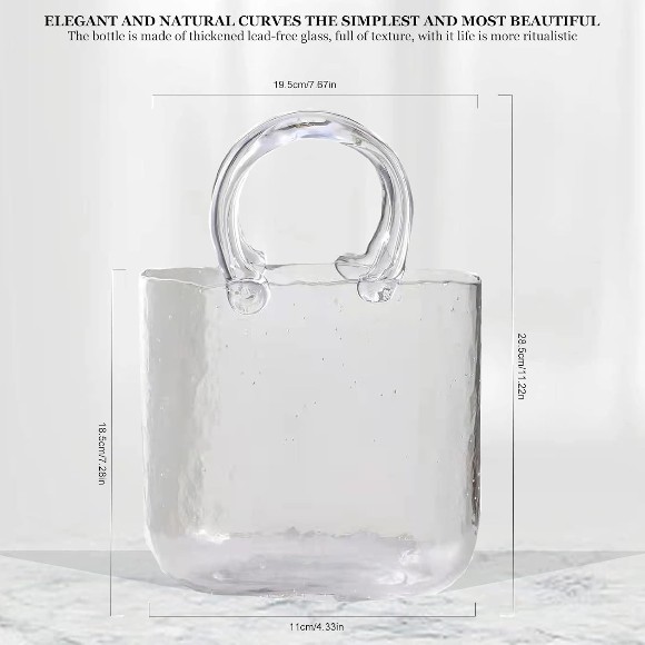 Glass Purse Vase For Flowers Clear Hand Blown Glass Vases With Elegant Purse Clear Glass Bag Vase, Glass Fish Bowl Vase With Fish Bowl Handbag