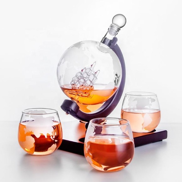 Globe Drinking Glass Decanter 1000ml Set with 4