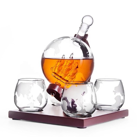 Globe Drinking Glass Decanter 1000ml Set with 4