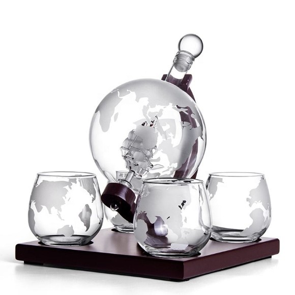 Globe Drinking Glass Decanter 1000ml Set with 4