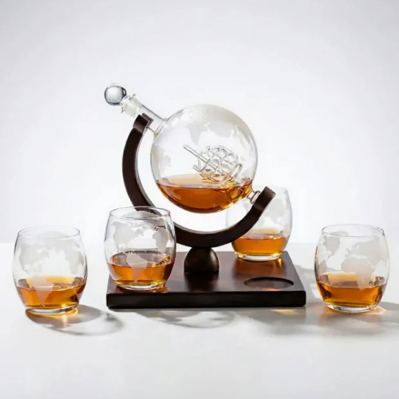 Globe Drinking Glass Decanter 1000ml Set with 4