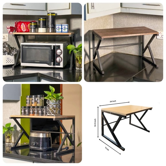 Kitchen Microwave Oven Rack Storage Double-Deck Table Oven Rack