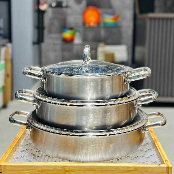 OSFE 1758 Honey Comb Stainless Steel Shallow Wok with Glass Lid
