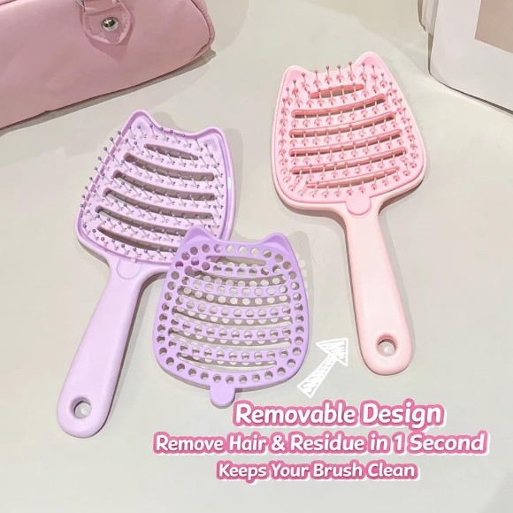 Portable Detangling Hair Brush with Removable Base Easy Cleaning Curly & Straight Hair Brush for Women & Men