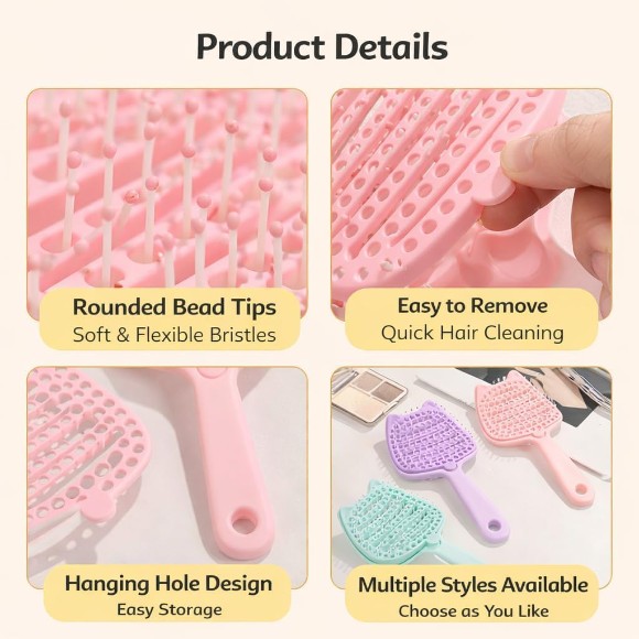 Portable Detangling Hair Brush with Removable Base Easy Cleaning Curly & Straight Hair Brush for Women & Men
