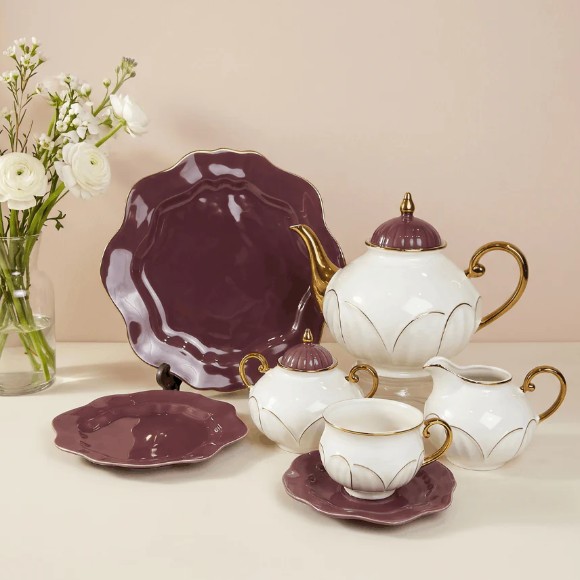 Premium Bone China 24-Piece Tea Set with Gold Detailing