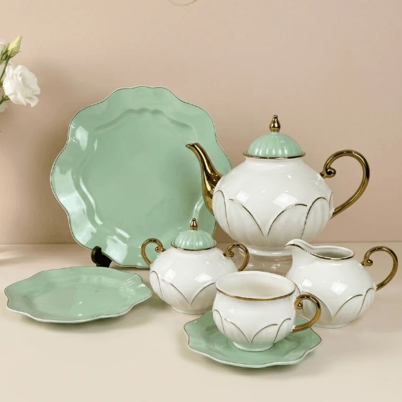 Premium Bone China 24-Piece Tea Set with Gold Detailing