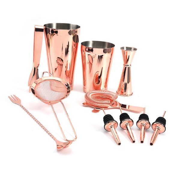 Professional Bartender Set With Bamboo Stand Stainless Steel Bar Tools With Stand Best High Quality New Design