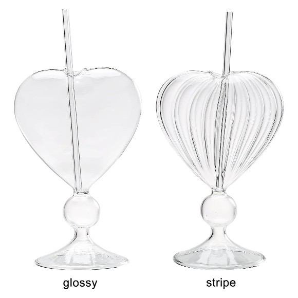 Ribbed Heart Glass Sipper with Bent Straw