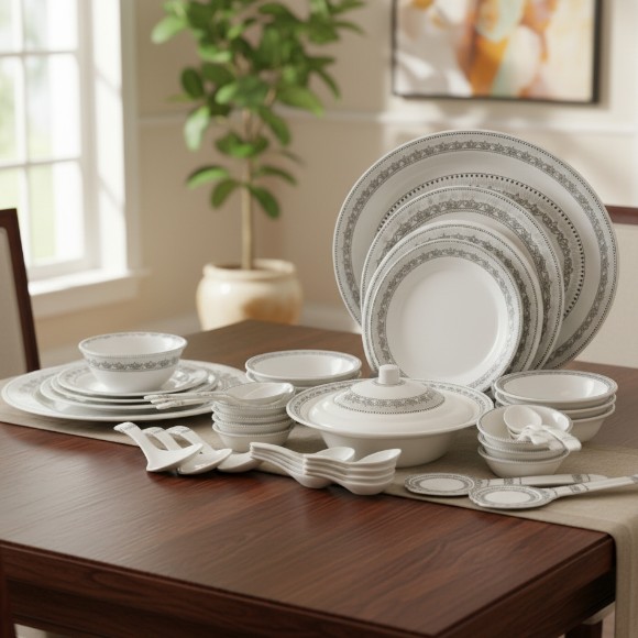 Sky Melamine Platinum Royal Lace Dinner Set Serves 8 Person