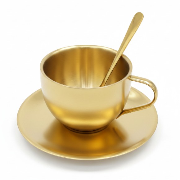Stainless Steel Double Wall Mug Espresso Cup Saucer and Spoon Set