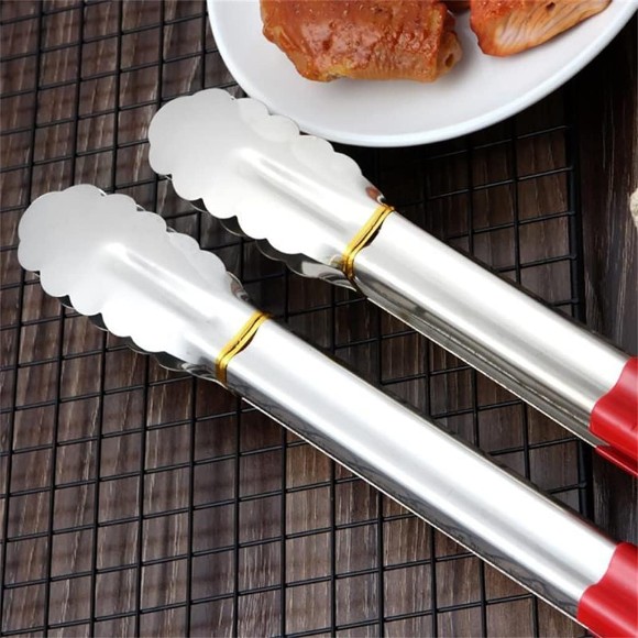 Stainless Steel Food Tongs Kitchen Tongs Bread Tongs BBQ Tongs Cooking Tools 9-Inch