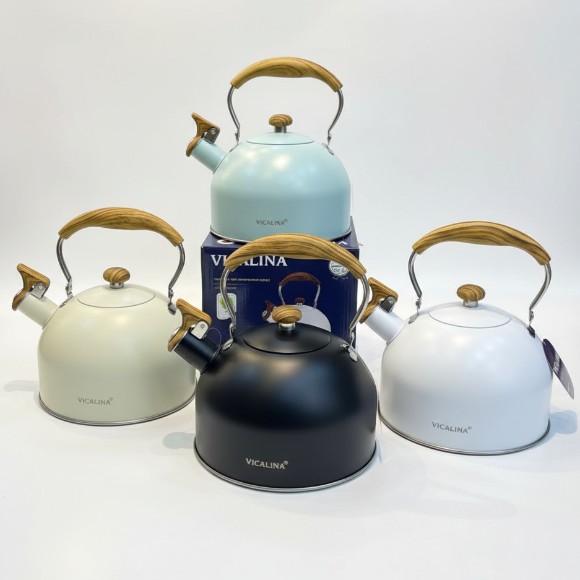VICALINA Whistling Tea Kettle 2.5L Stainless Steel With Wooden Handle