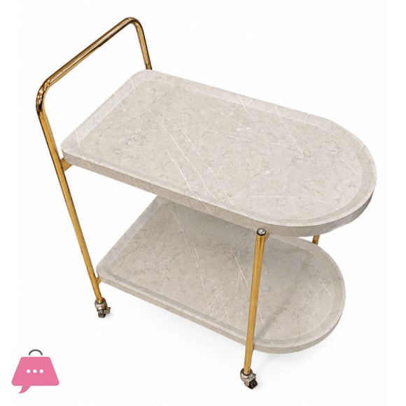 2 Tier Tea Trolley Wood White Marble Texture