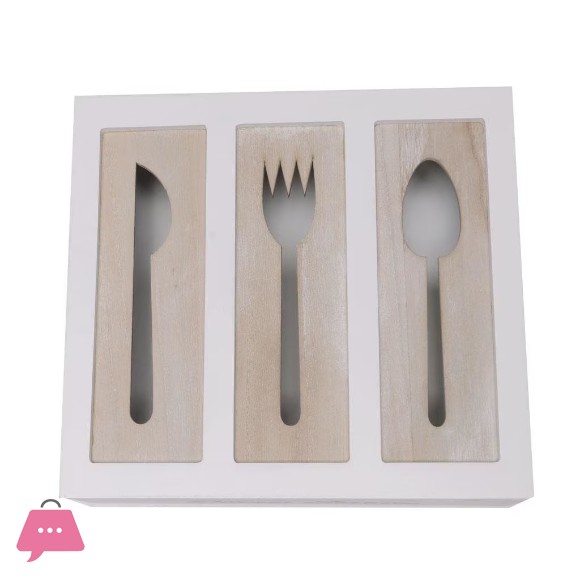 3 Compartments Cutlery Box Wooden