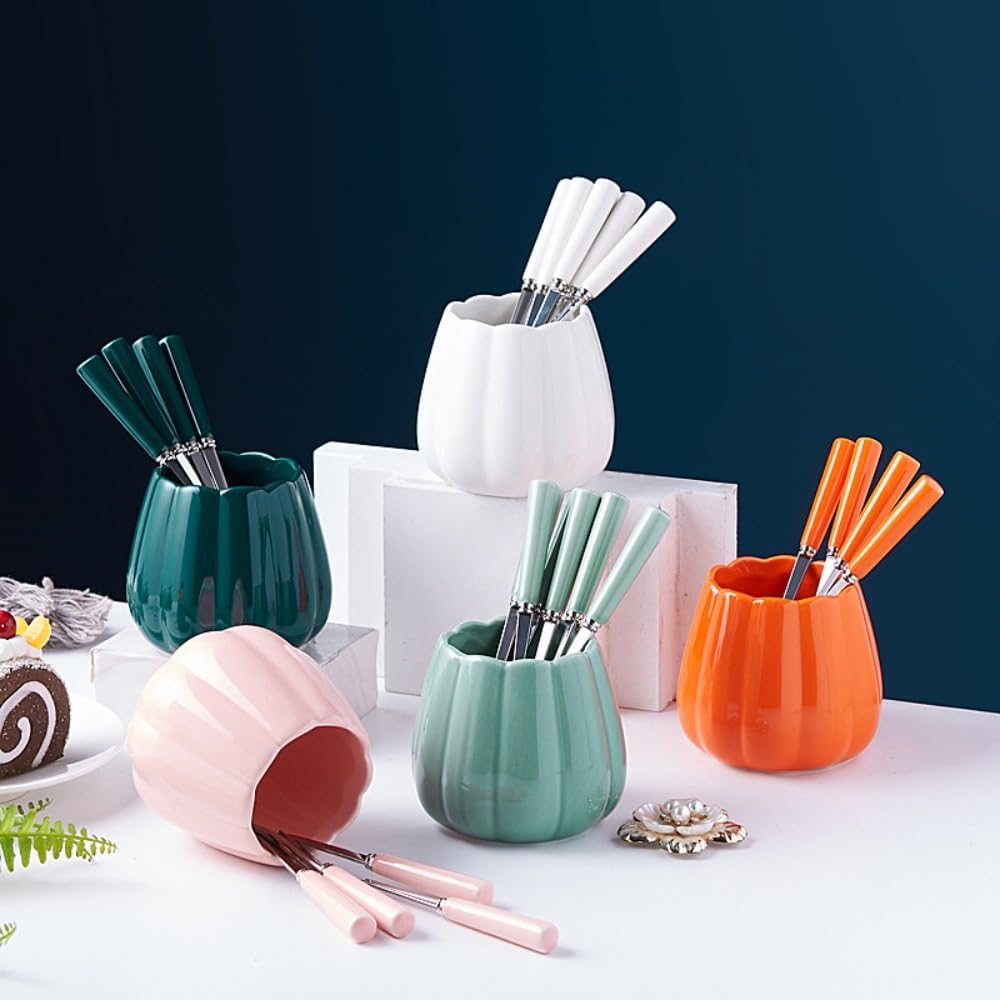 Luxury Ceramic Fruit Fork Set Stainless Steel Pick