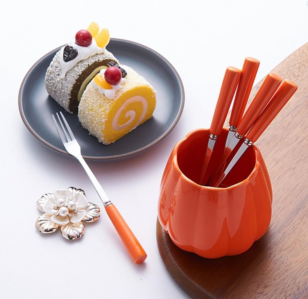 Luxury Ceramic Fruit Fork Set Stainless Steel Pick