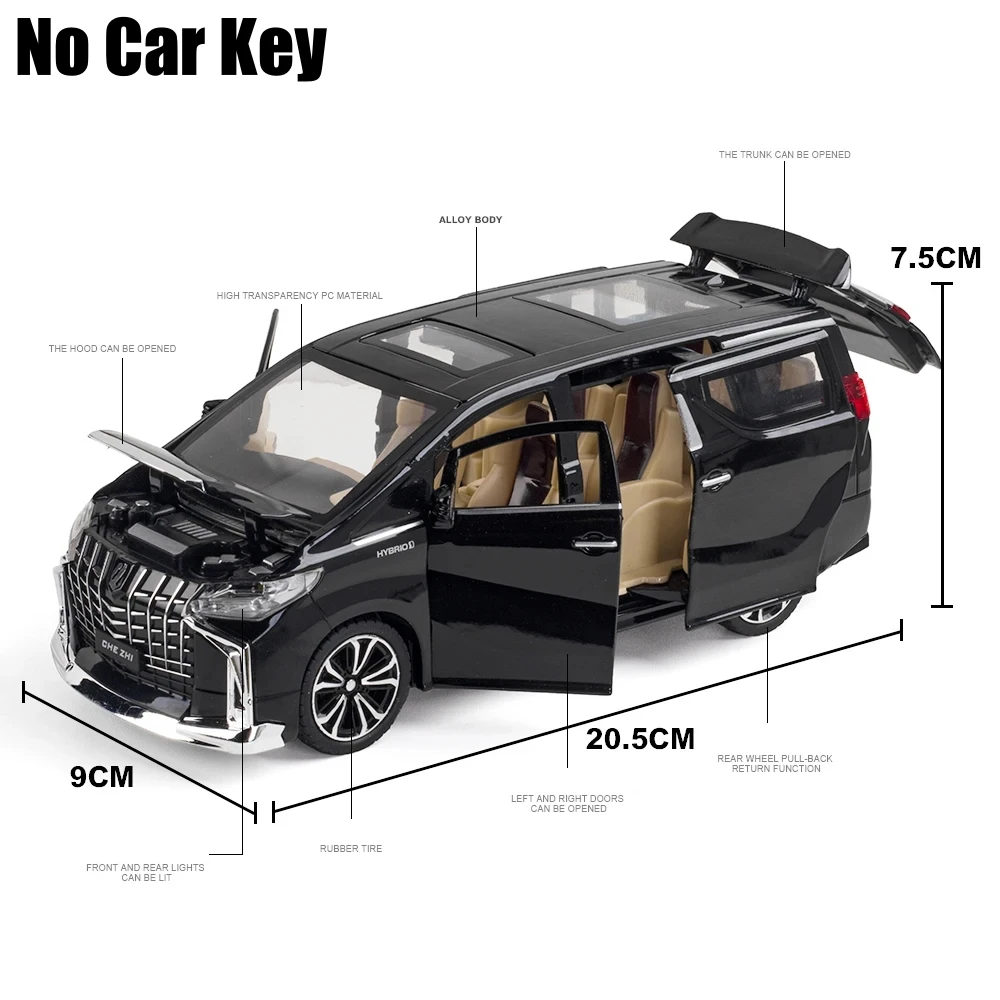 1:24 TOYOTA Alphard MPV Van Diecast Toy Car Model Vehicle Miniature Pull Back Sound & Light Doors Openable