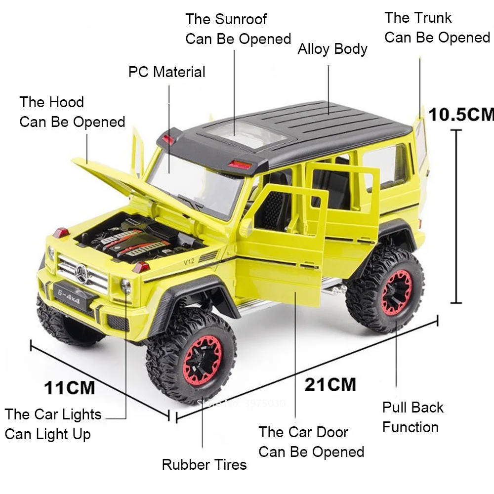 1:24 G500 4x4 Alloy Diecast Toys Cars Model Wheel Pull Back Doors Opened Off-road Vehicle for Kids Gifts