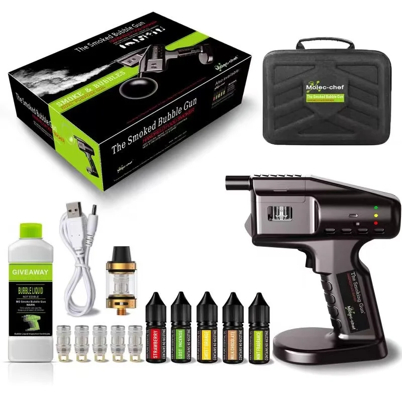 Cocktail Smoke Gun, Vapour Blaster Cocktail Bubble Smoke Gun with 5-Flavour Aroma Liquid and Edible Bubble for Food and Drink