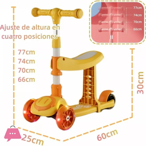 Adjustable Pu Flashing Wheels Kids Scooter 3 Wheel Portable Foldable Kids Scooty 3 in 1