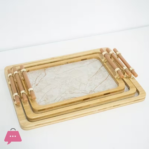 Bamboo and Marble Design 3 Pieces Serving Trays