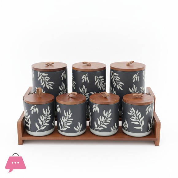 Botanical Ceramic Spice Jar Set of 8 Piece