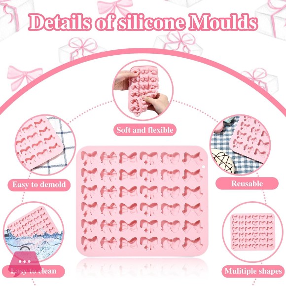 Bow Silicone Chocolate Molds, 36-Cavity Mini Bow Shape Candy Molds Tray for Cake, Pudding, Jelly, Ice Cube, Biscuits and Cake Decorating, DIY Crafts