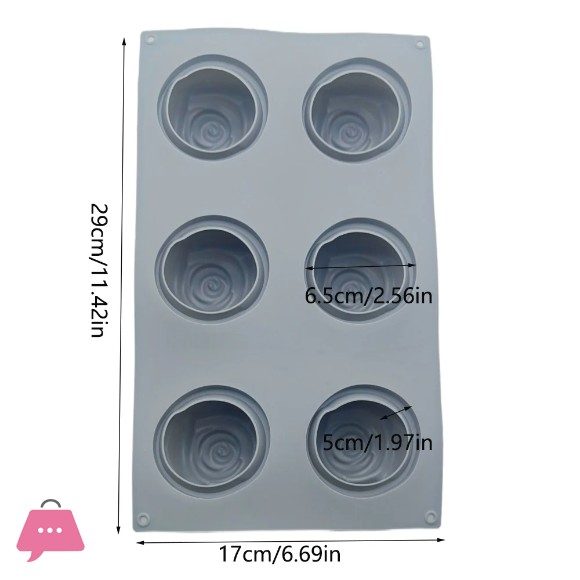 Silicone Rose Flower Mold with 6 Cavities for Mousse, Cake, Gelatin, Pudding, and Chocolate