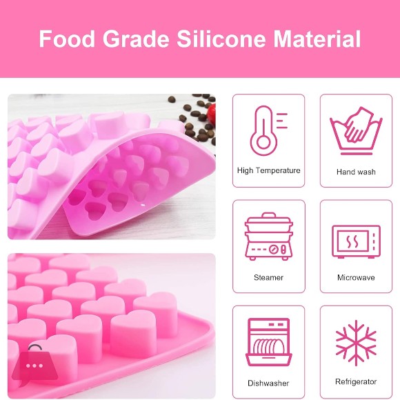 Mini Heart Silicone Molds - 55-cavity Chocolate Candy Cake Ice Cube Trays