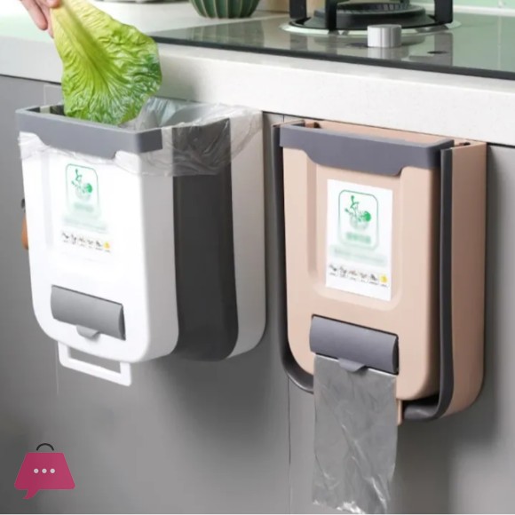 Kitchen Wall-Mounted Folding Trash Can Cabinet Hanging Storage Trash Basket 7 Liter